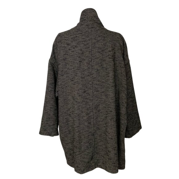Eileen Fisher High Collar K/L Coat M/L Black Tweed Wool Blend Oversize Lagenlook - Picture 3 of 14